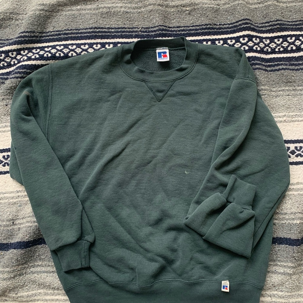 Russell Athletic Green Crewneck Sweater Soft Fleece